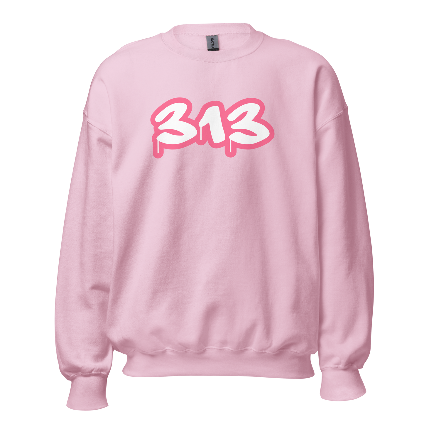 Detroit '313' Sweatshirt (Rhodochrosite Pink Tag Font) | Unisex Standard