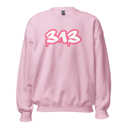 Detroit '313' Sweatshirt (Rhodochrosite Pink Tag Font) | Unisex Standard