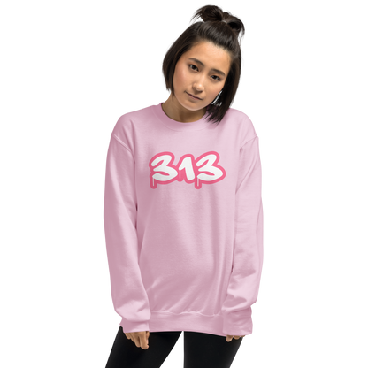 Detroit '313' Sweatshirt (Rhodochrosite Pink Tag Font) | Unisex Standard