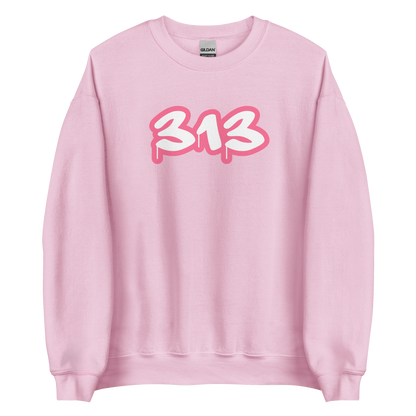 Detroit '313' Sweatshirt (Rhodochrosite Pink Tag Font) | Unisex Standard