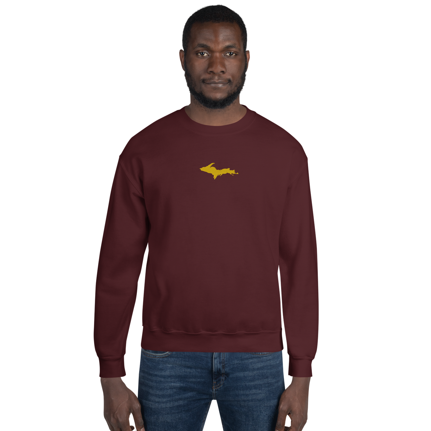 Michigan Upper Peninsula Sweatshirt (w/ Embroidered Gold UP Outline) | Unisex Standard