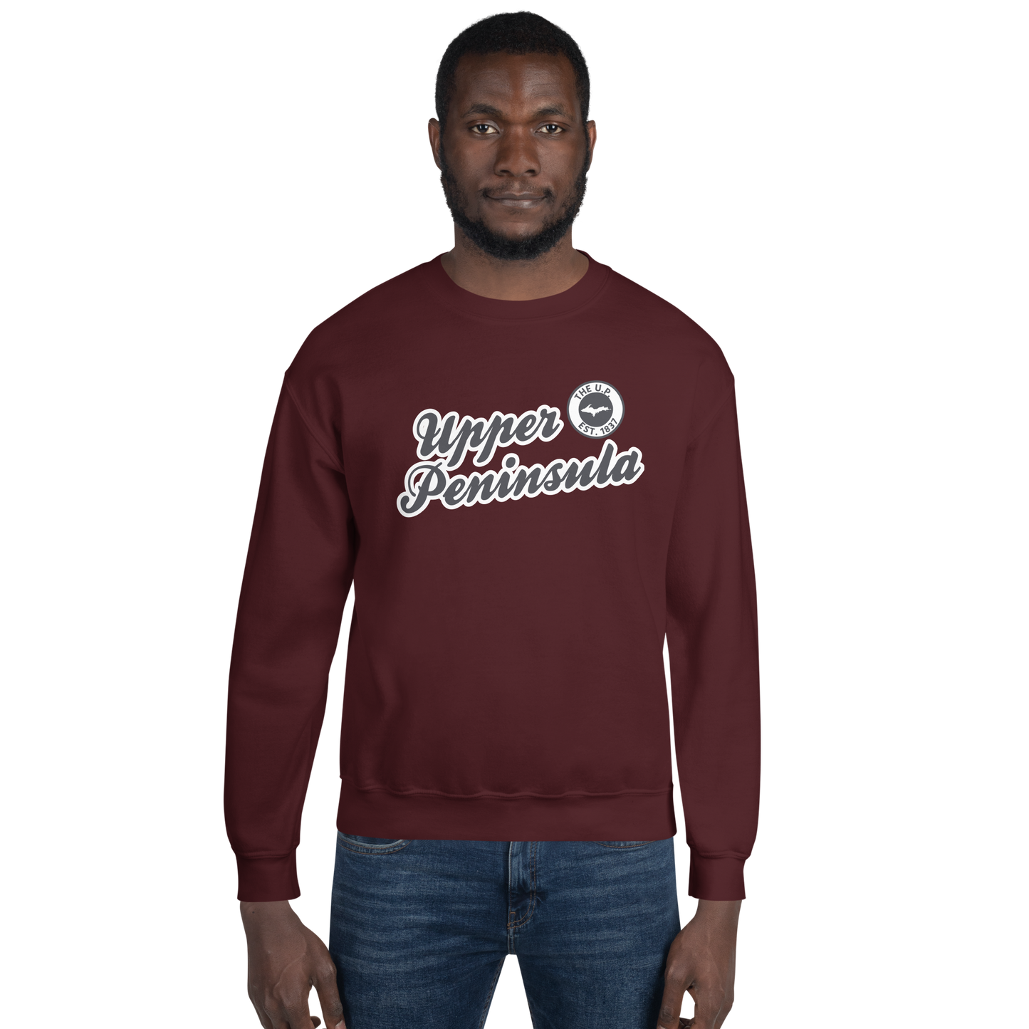 'Upper Peninsula EST. 1837' Sweatshirt (Iron Ore Grey Script Font) | Unisex Standard