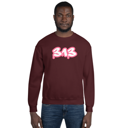 Detroit '313' Sweatshirt (Rhodochrosite Pink Tag Font) | Unisex Standard