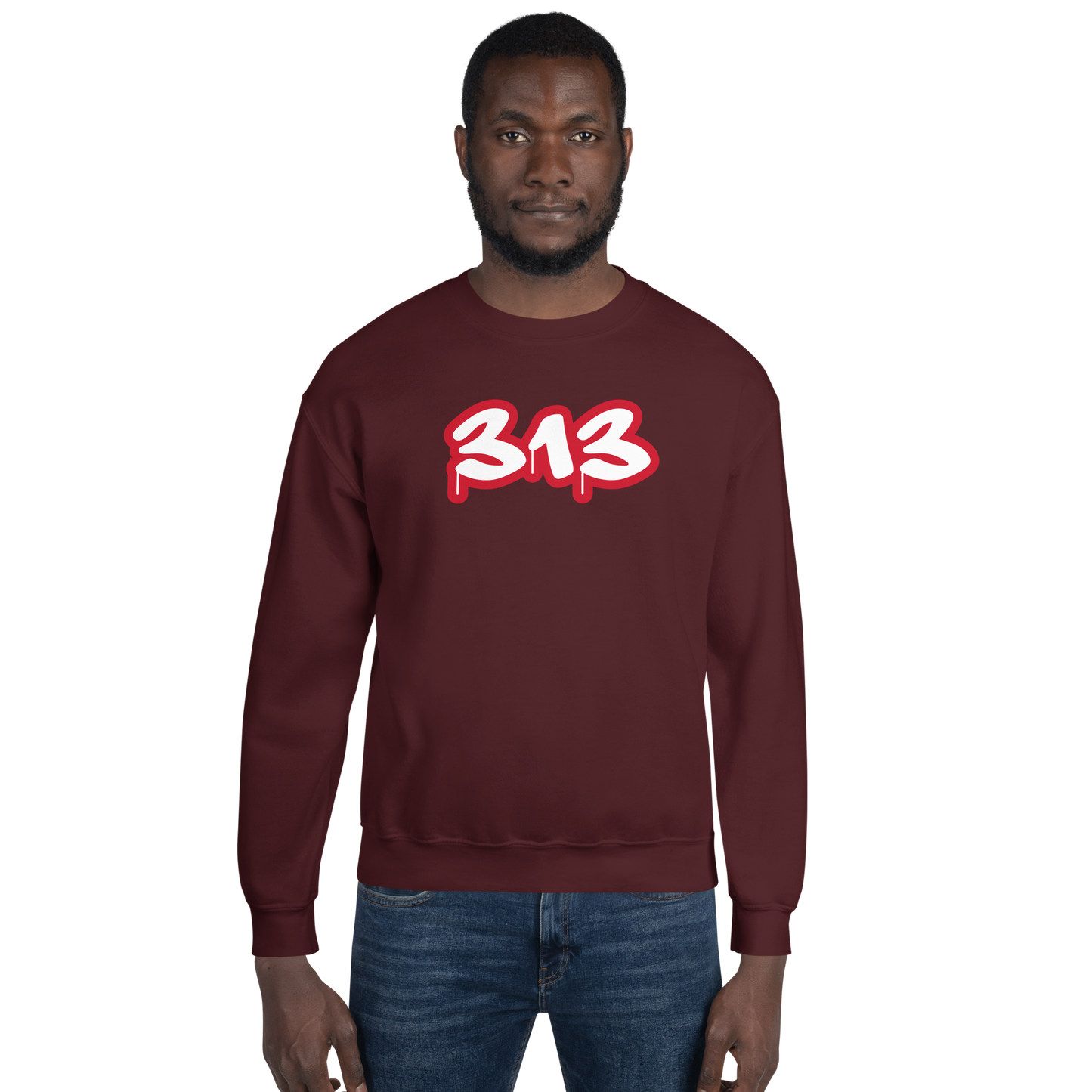 Detroit '313' Sweatshirt (Aliform Red Tag Font) | Unisex Standard