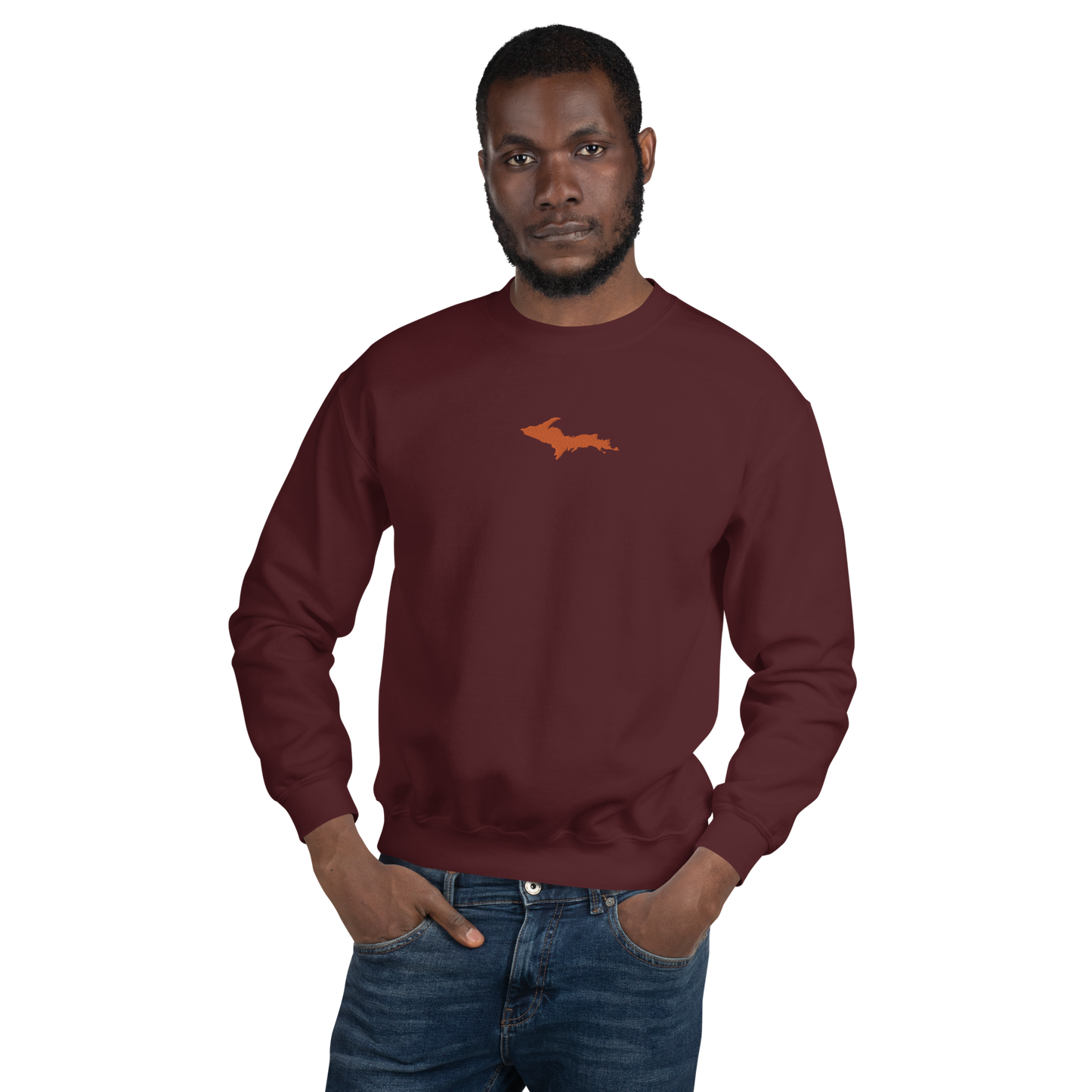 Michigan Upper Peninsula Sweatshirt (w/ Embroidered Orange UP Outline) | Unisex Standard