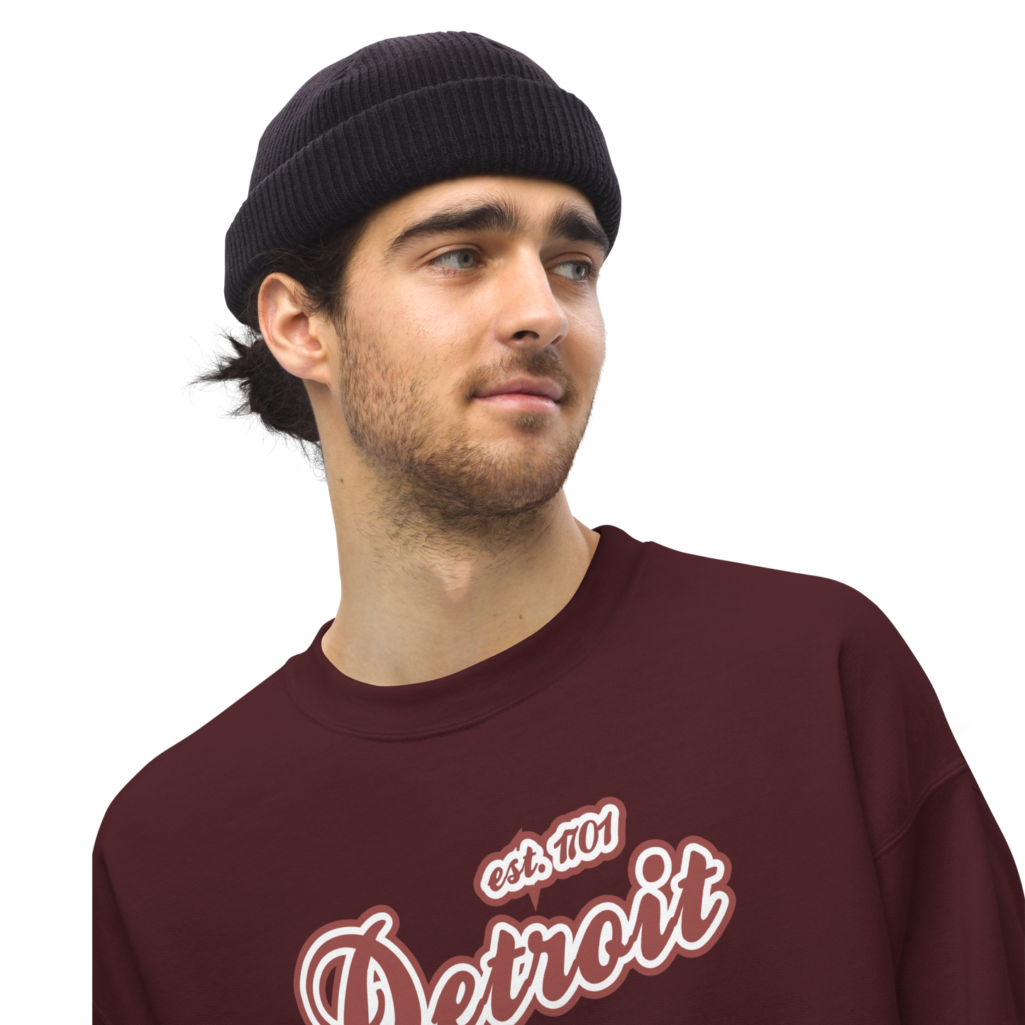 'Detroit 1701' Sweatshirt (Iron Ore Red Script Font) | Unisex Standard