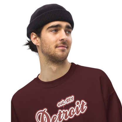 'Detroit 1701' Sweatshirt (Iron Ore Red Script Font) | Unisex Standard