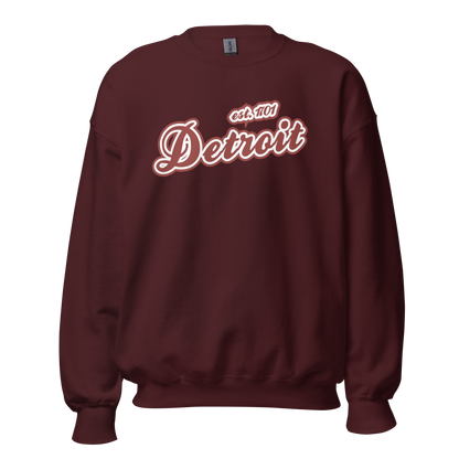 'Detroit 1701' Sweatshirt (Iron Ore Red Script Font) | Unisex Standard