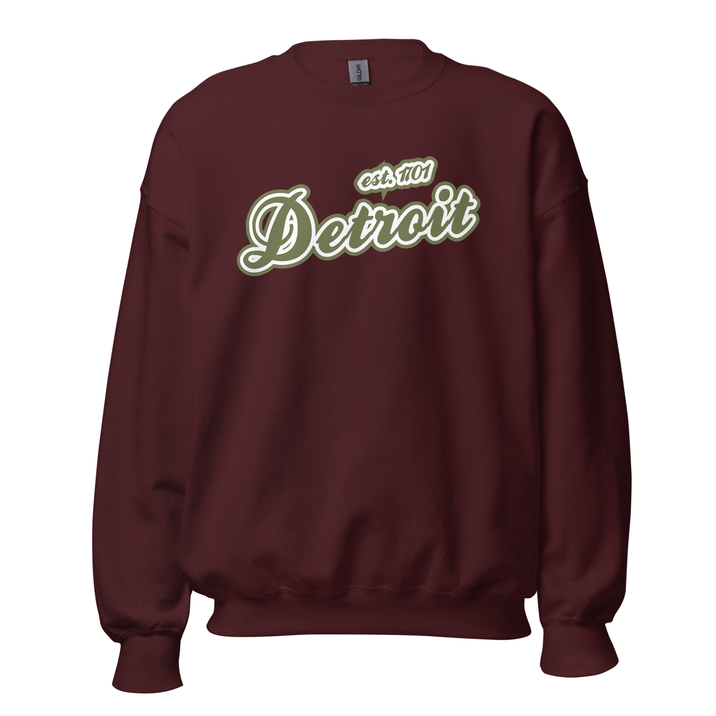 'Detroit 1701' Sweatshirt (Army Green Font) | Unisex Standard