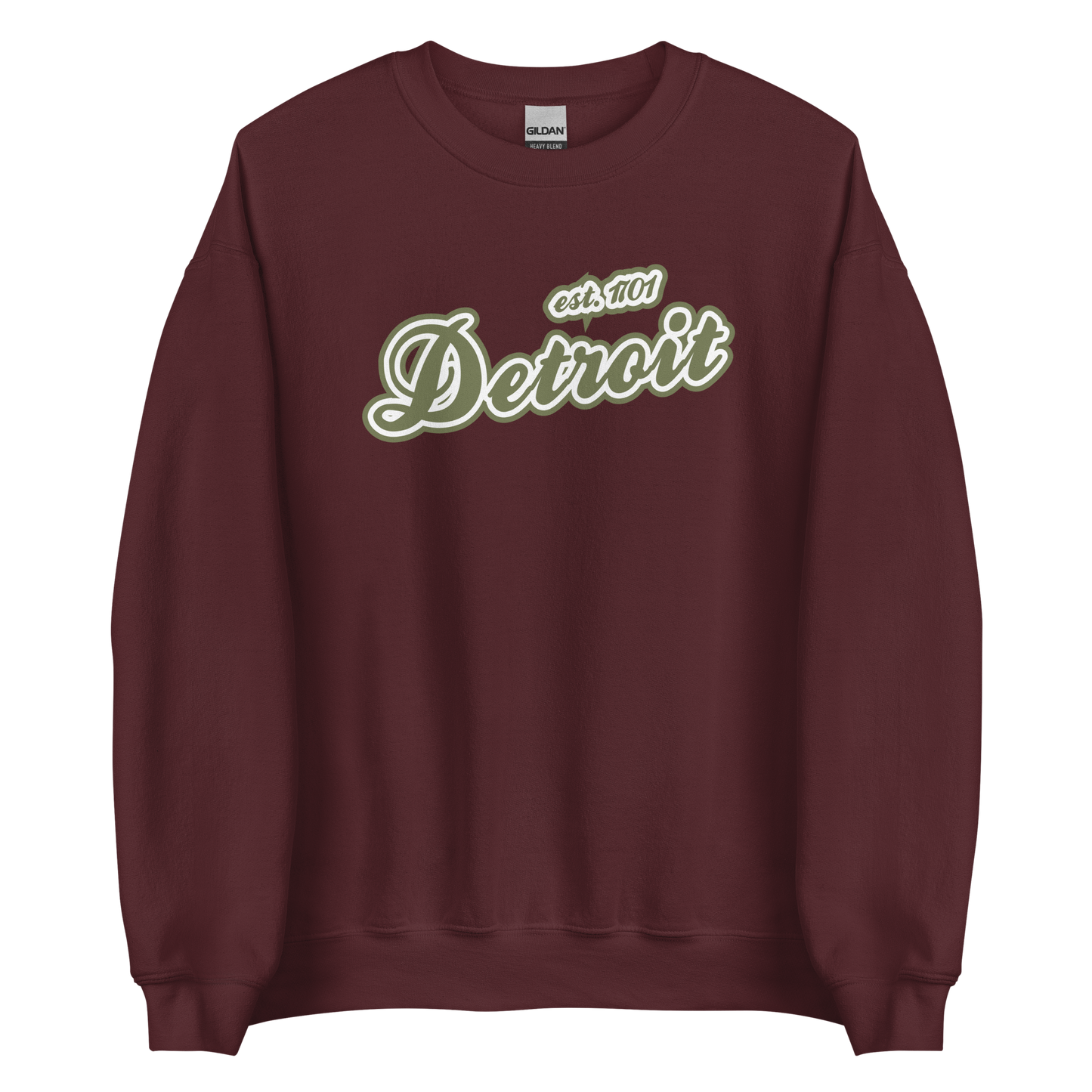 'Detroit 1701' Sweatshirt (Army Green Font) | Unisex Standard