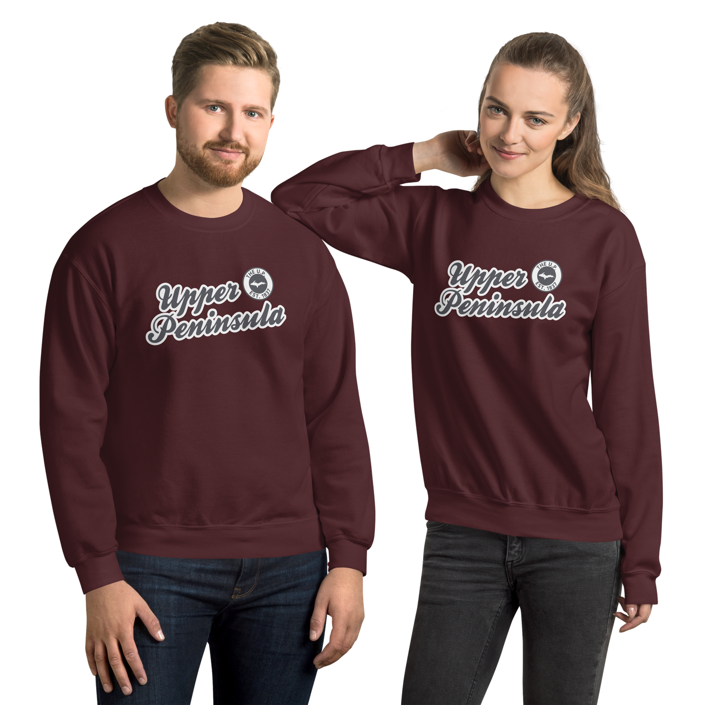 'Upper Peninsula EST. 1837' Sweatshirt (Iron Ore Grey Script Font) | Unisex Standard