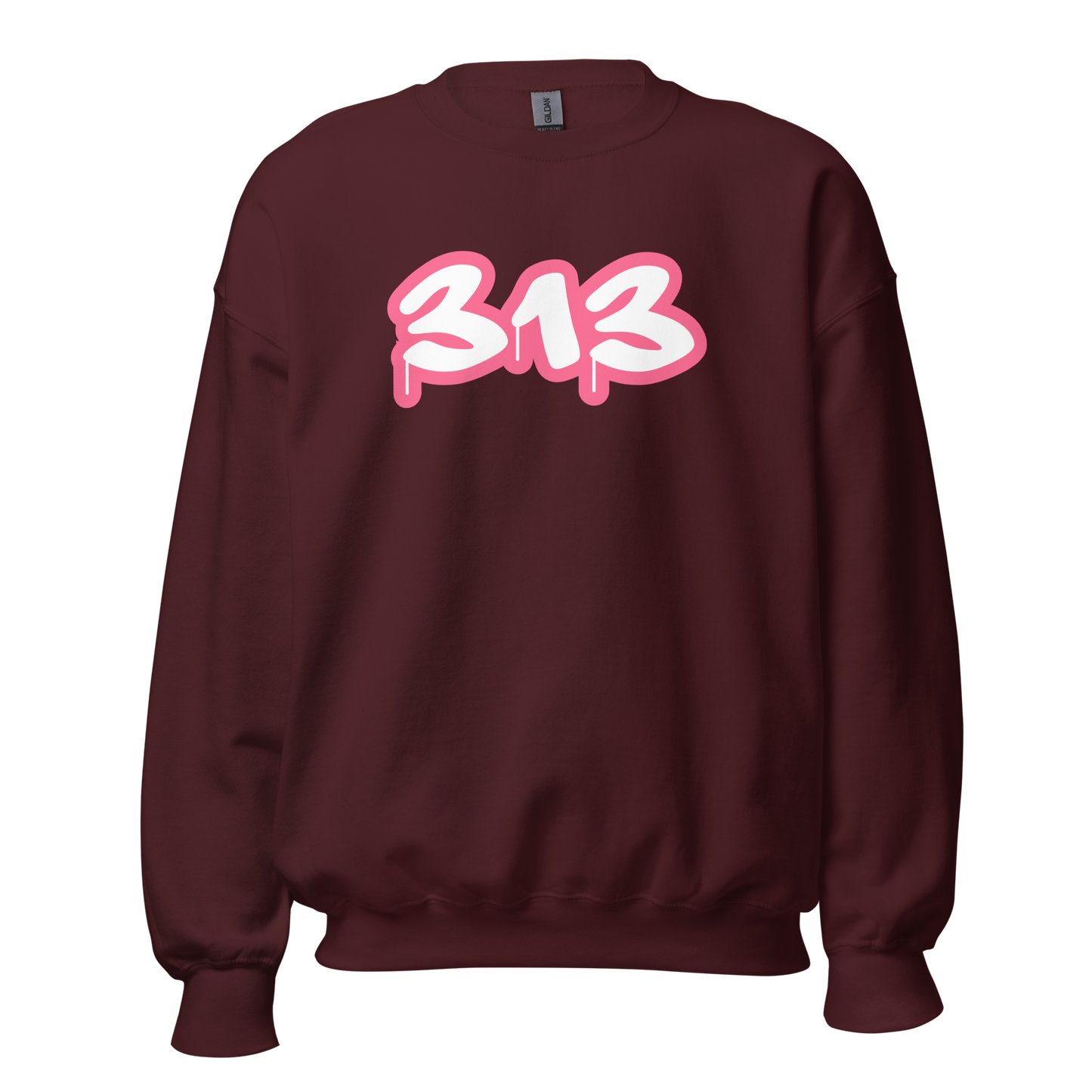 Detroit '313' Sweatshirt (Rhodochrosite Pink Tag Font) | Unisex Standard