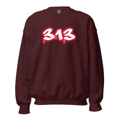 Detroit '313' Sweatshirt (Aliform Red Tag Font) | Unisex Standard