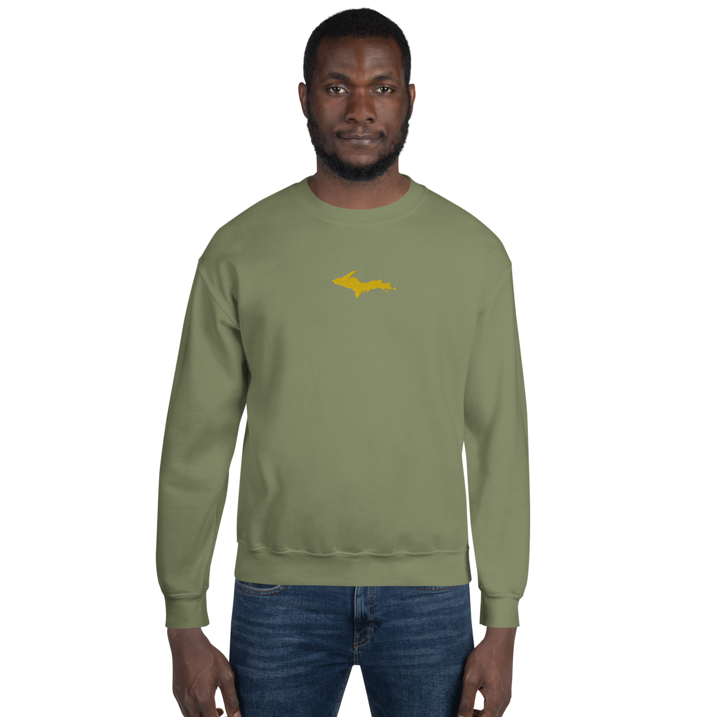 Michigan Upper Peninsula Sweatshirt (w/ Embroidered Gold UP Outline) | Unisex Standard