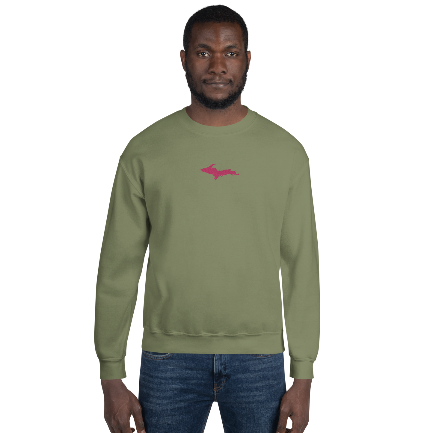 Michigan Upper Peninsula Sweatshirt (w/ Embroidered Pink UP Outline) | Unisex Standard