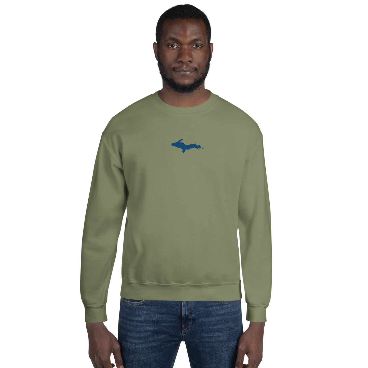 Michigan Upper Peninsula Sweatshirt (w/ Embroidered Azure UP Outline) | Unisex Standard