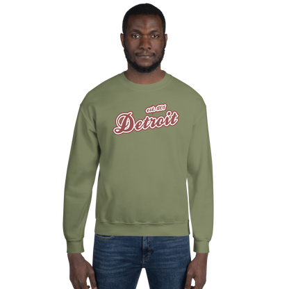 'Detroit 1701' Sweatshirt (Iron Ore Red Script Font) | Unisex Standard