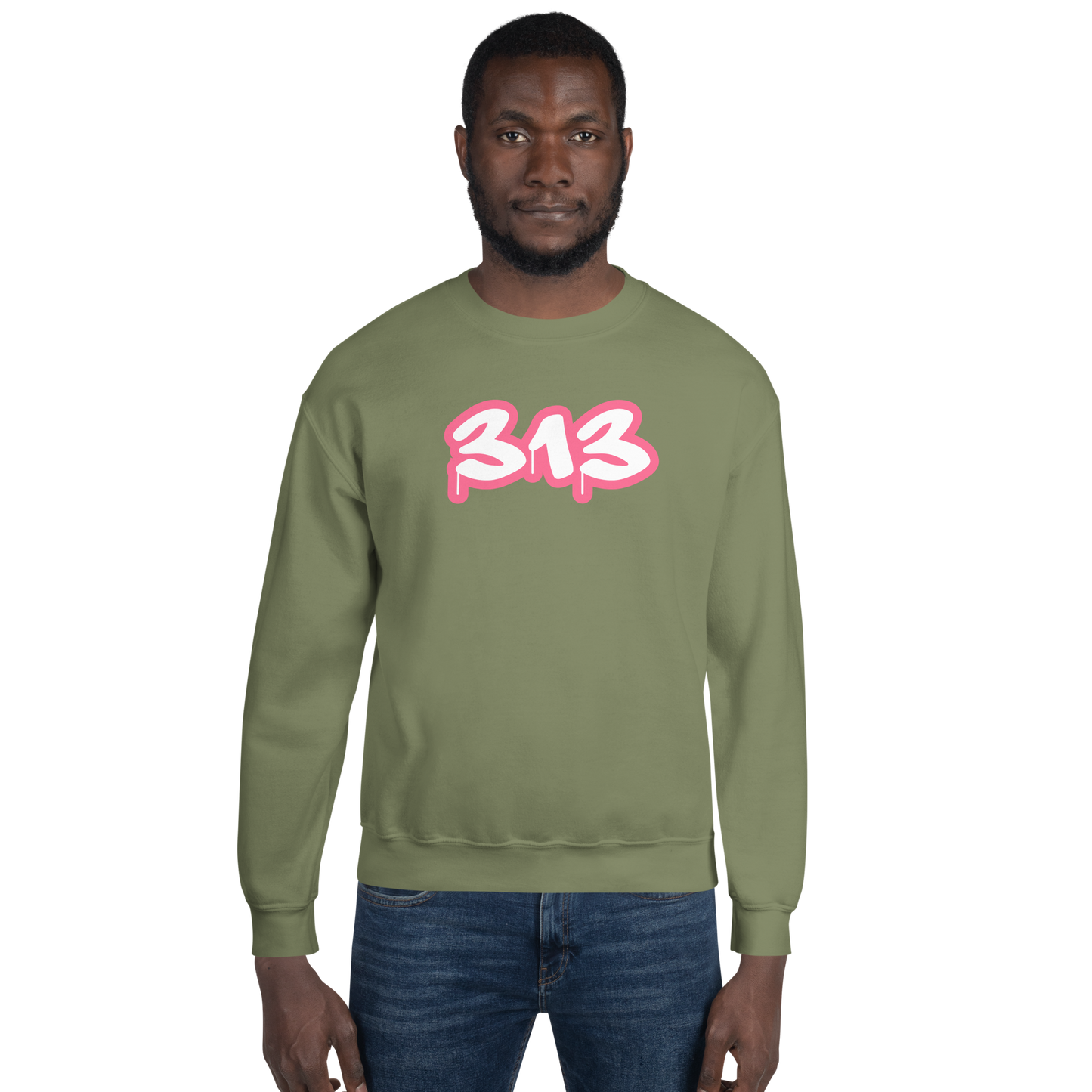 Detroit '313' Sweatshirt (Rhodochrosite Pink Tag Font) | Unisex Standard