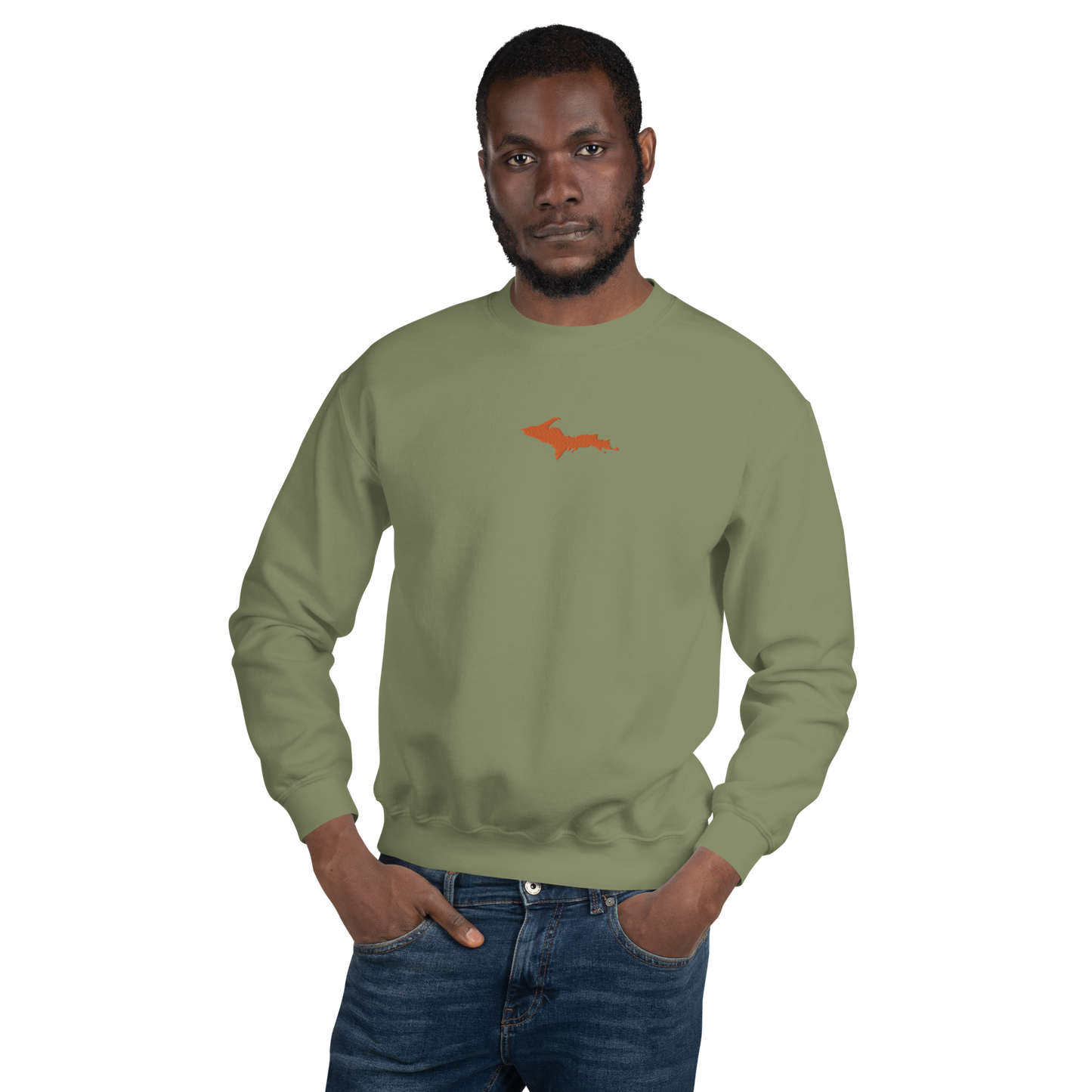 Michigan Upper Peninsula Sweatshirt (w/ Embroidered Orange UP Outline) | Unisex Standard