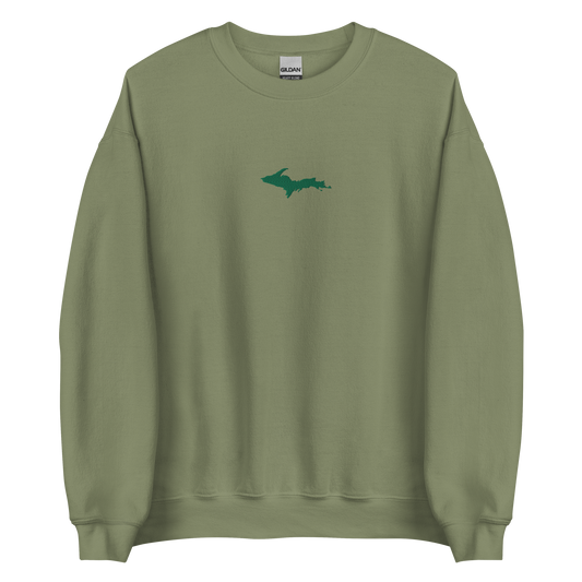 Michigan Upper Peninsula Sweatshirt (w/ Embroidered Green UP Outline) | Unisex Standard