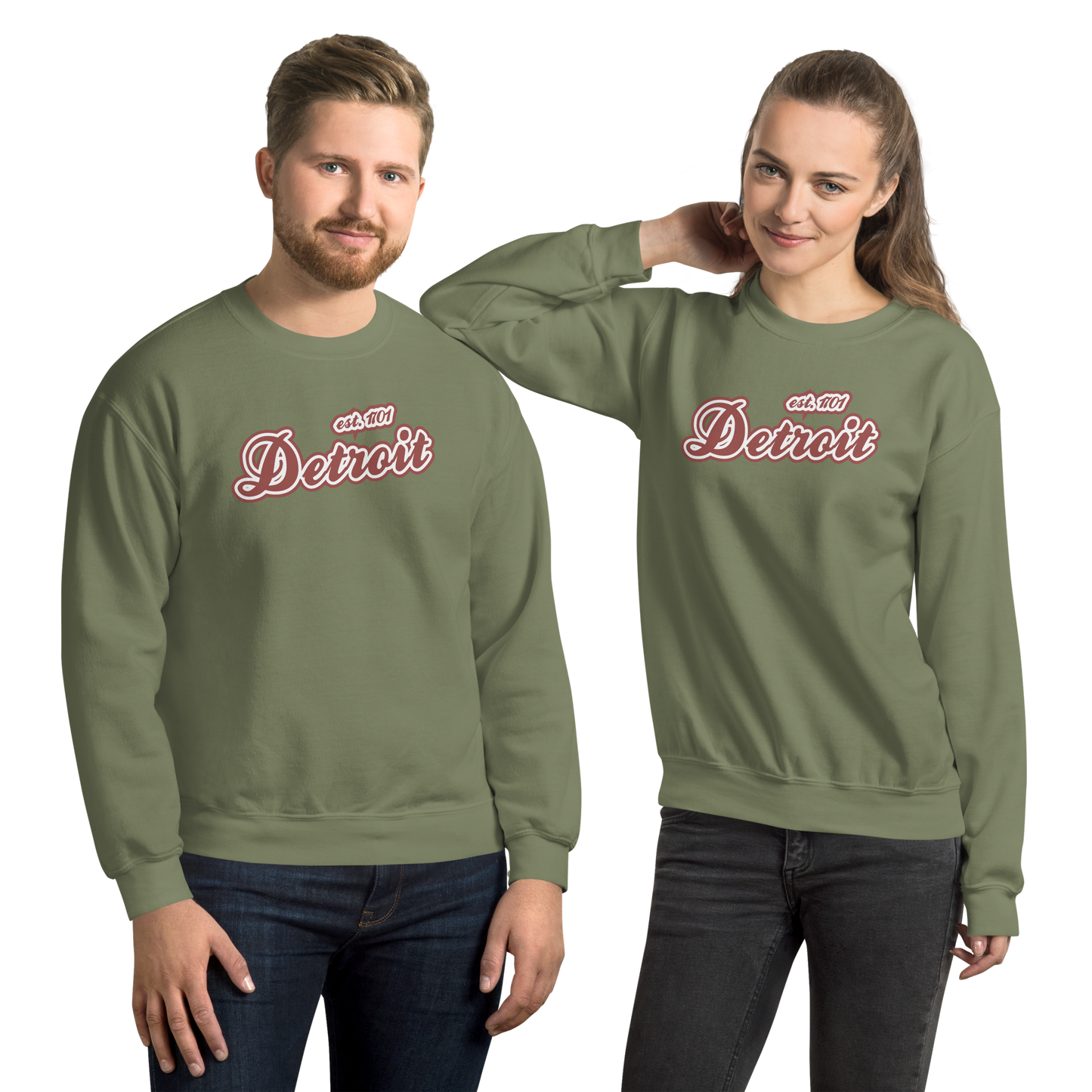 'Detroit 1701' Sweatshirt (Iron Ore Red Script Font) | Unisex Standard