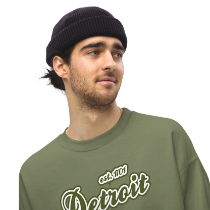 'Detroit 1701' Sweatshirt (Army Green Font) | Unisex Standard