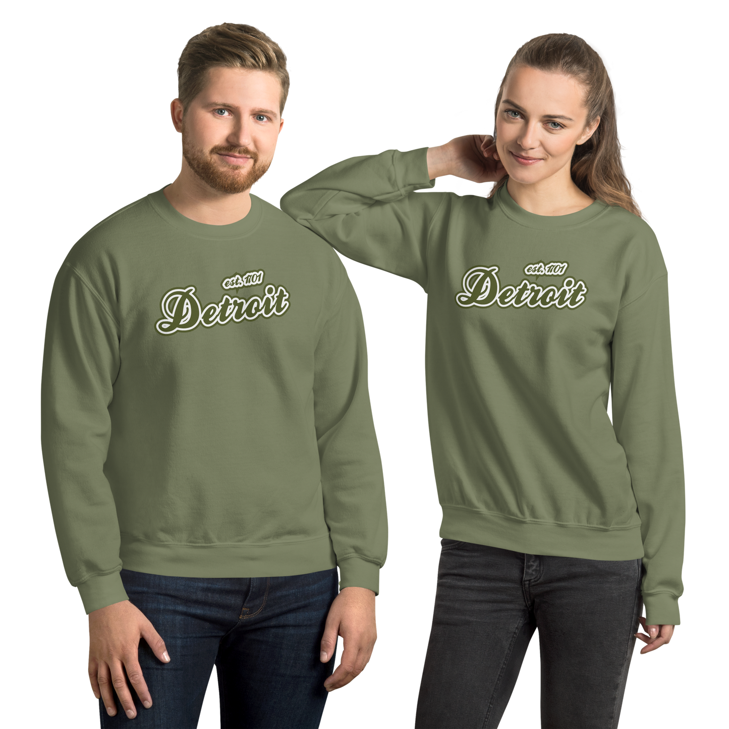 'Detroit 1701' Sweatshirt (Army Green Font) | Unisex Standard