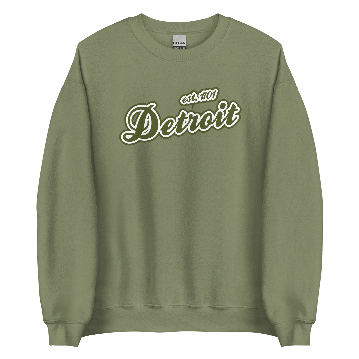 'Detroit 1701' Sweatshirt (Army Green Font) | Unisex Standard