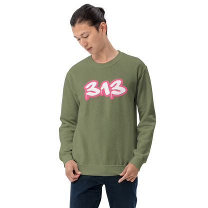 Detroit '313' Sweatshirt (Rhodochrosite Pink Tag Font) | Unisex Standard