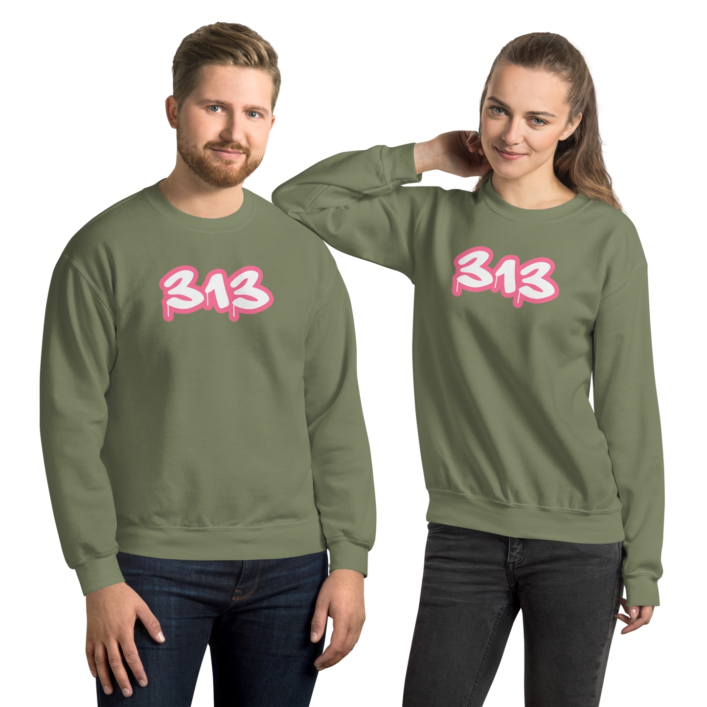 Detroit '313' Sweatshirt (Rhodochrosite Pink Tag Font) | Unisex Standard