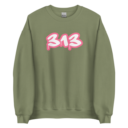 Detroit '313' Sweatshirt (Rhodochrosite Pink Tag Font) | Unisex Standard