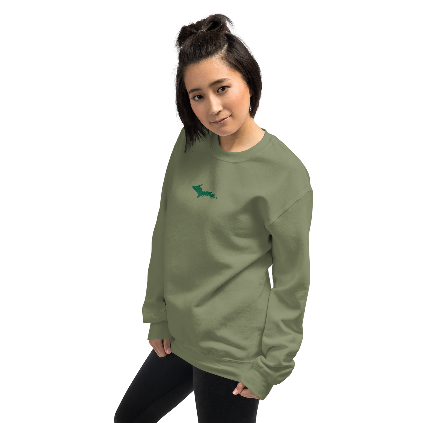 Michigan Upper Peninsula Sweatshirt (w/ Embroidered Green UP Outline) | Unisex Standard