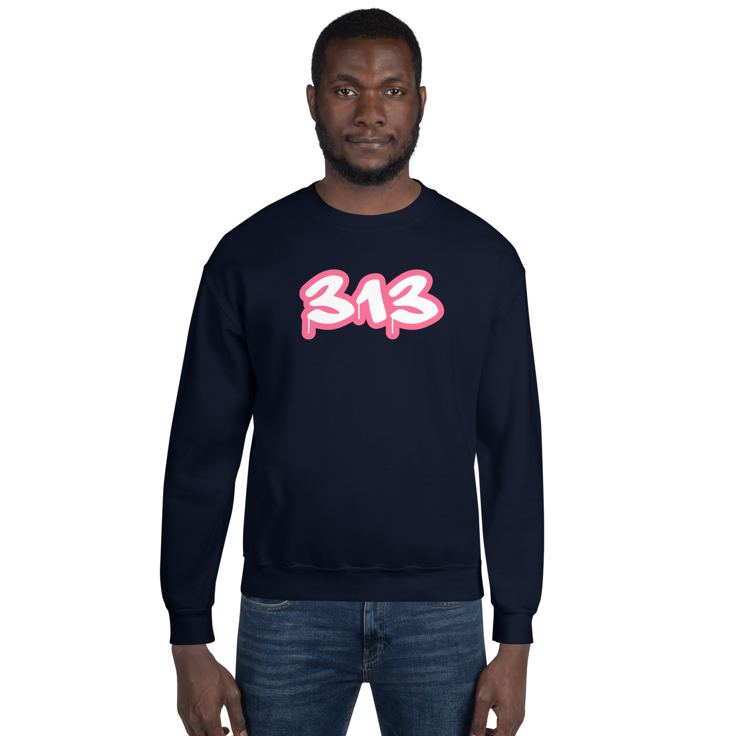 Detroit '313' Sweatshirt (Rhodochrosite Pink Tag Font) | Unisex Standard