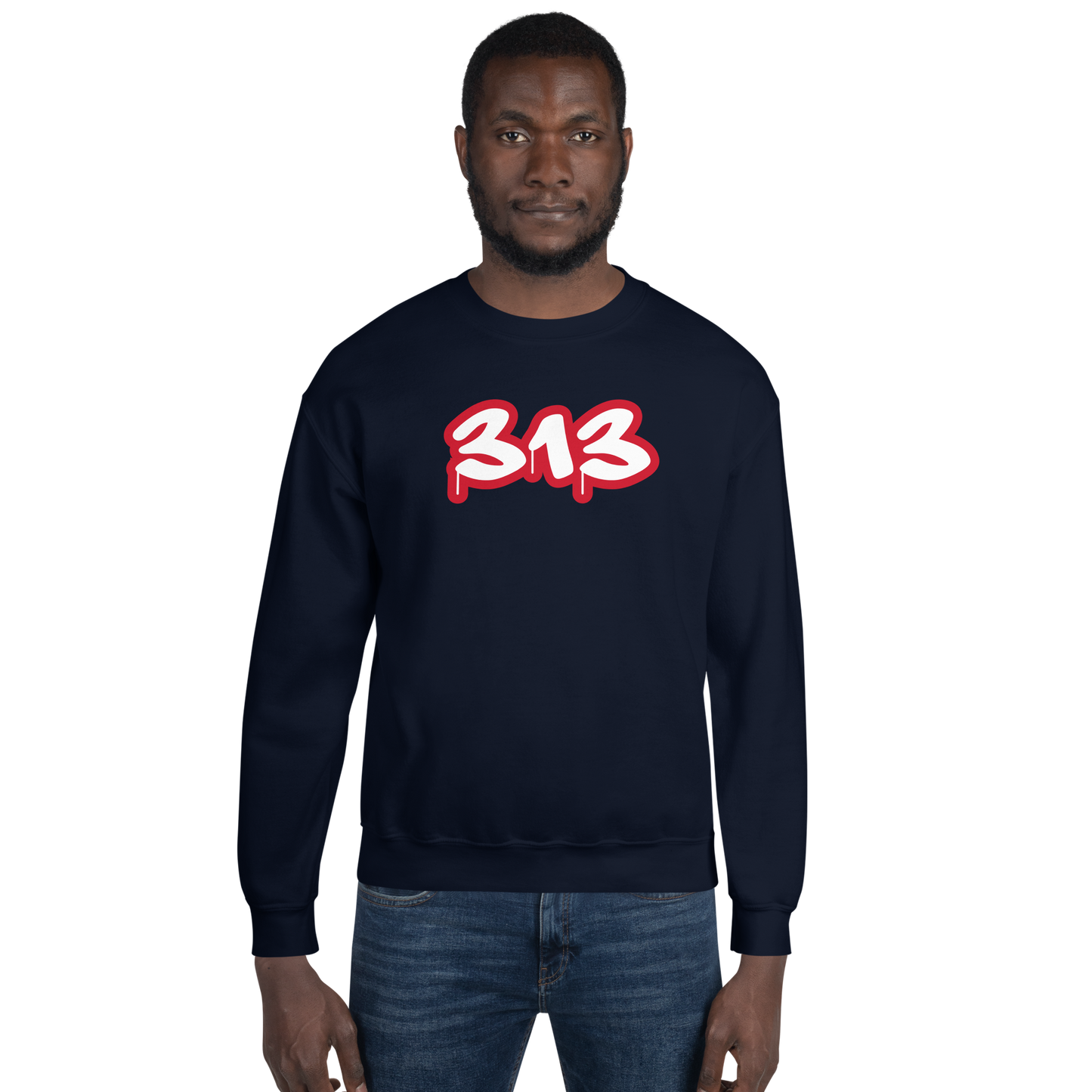 Detroit '313' Sweatshirt (Aliform Red Tag Font) | Unisex Standard