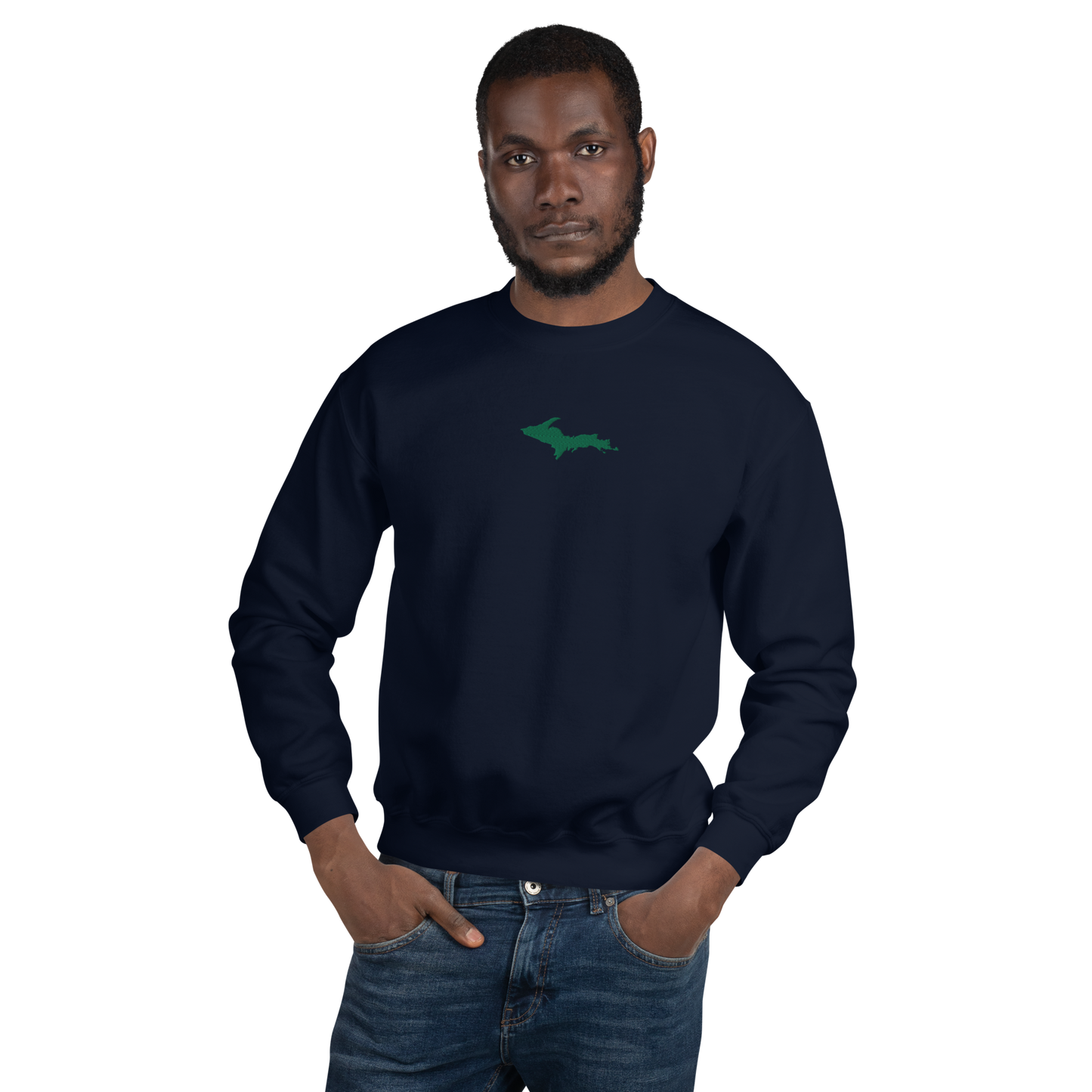 Michigan Upper Peninsula Sweatshirt (w/ Embroidered Green UP Outline) | Unisex Standard