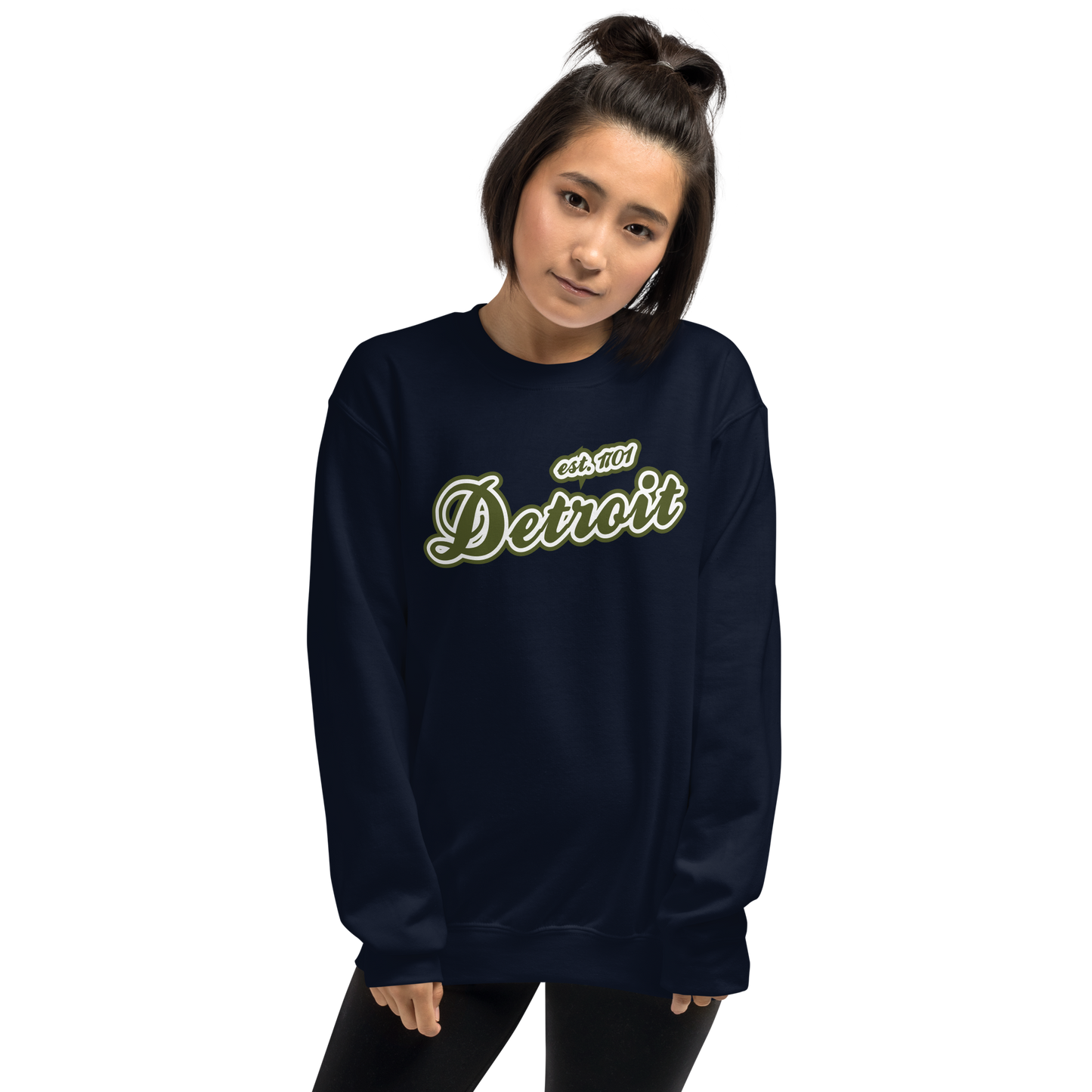 'Detroit 1701' Sweatshirt (Army Green Font) | Unisex Standard