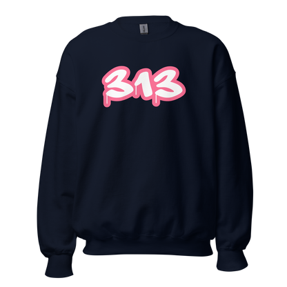 Detroit '313' Sweatshirt (Rhodochrosite Pink Tag Font) | Unisex Standard