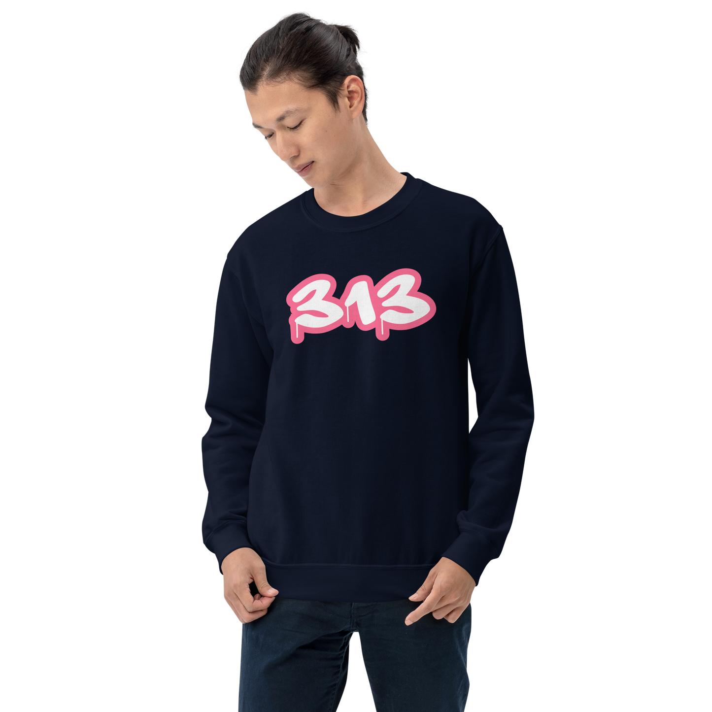 Detroit '313' Sweatshirt (Rhodochrosite Pink Tag Font) | Unisex Standard