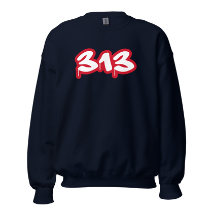 Detroit '313' Sweatshirt (Aliform Red Tag Font) | Unisex Standard