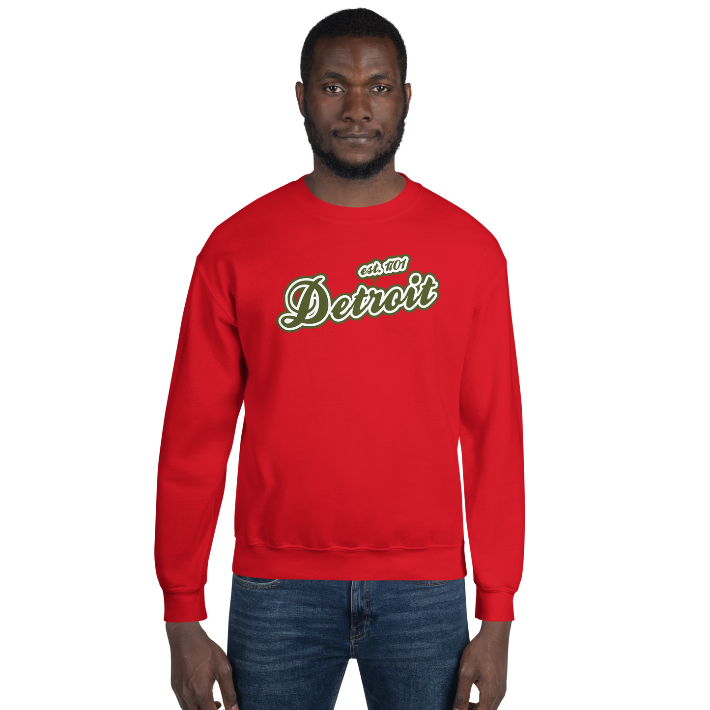 'Detroit 1701' Sweatshirt (Army Green Font) | Unisex Standard