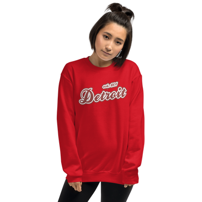 'Detroit 1701' Sweatshirt (Iron Ore Red Script Font) | Unisex Standard