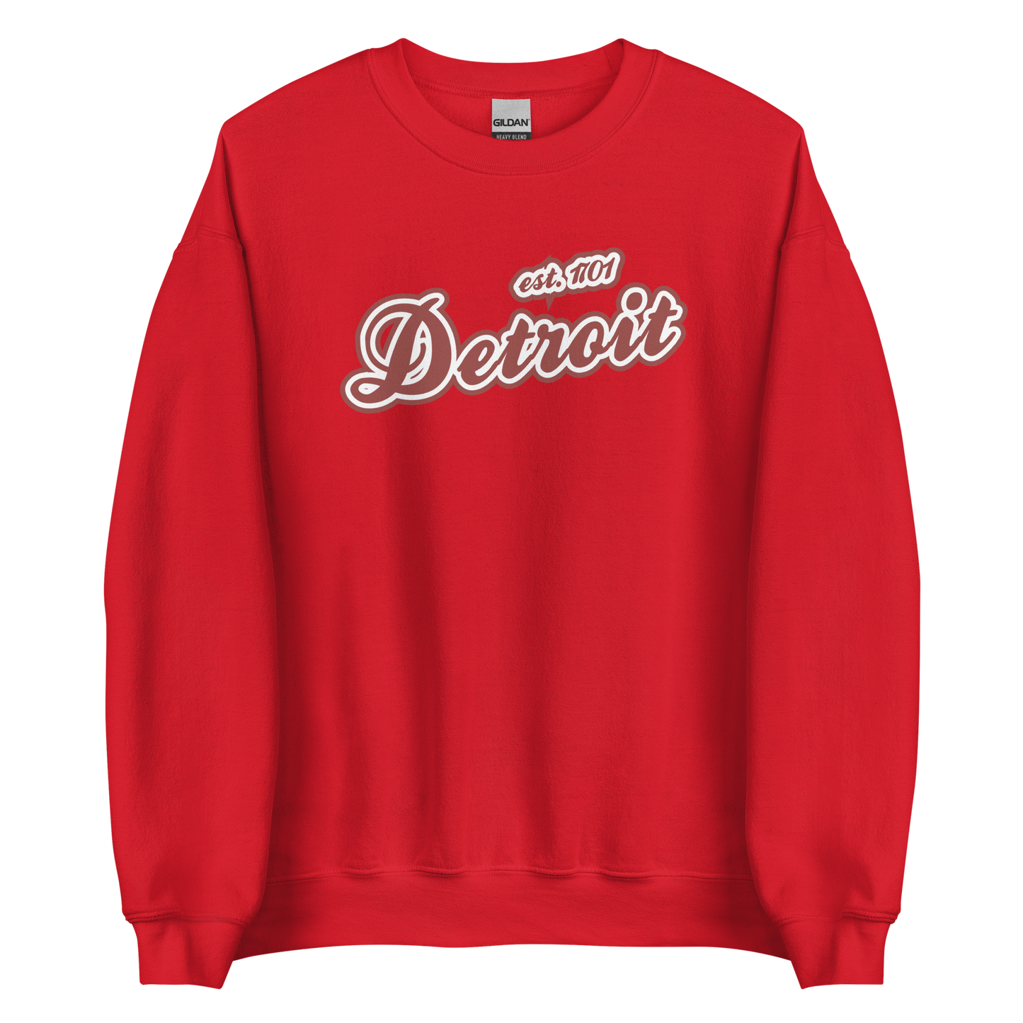 'Detroit 1701' Sweatshirt (Iron Ore Red Script Font) | Unisex Standard