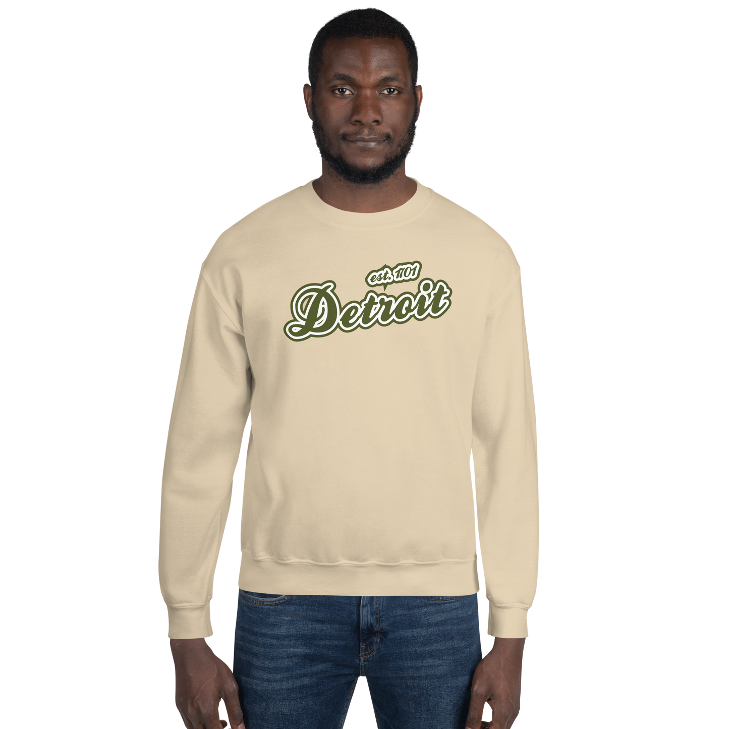 'Detroit 1701' Sweatshirt (Army Green Font) | Unisex Standard