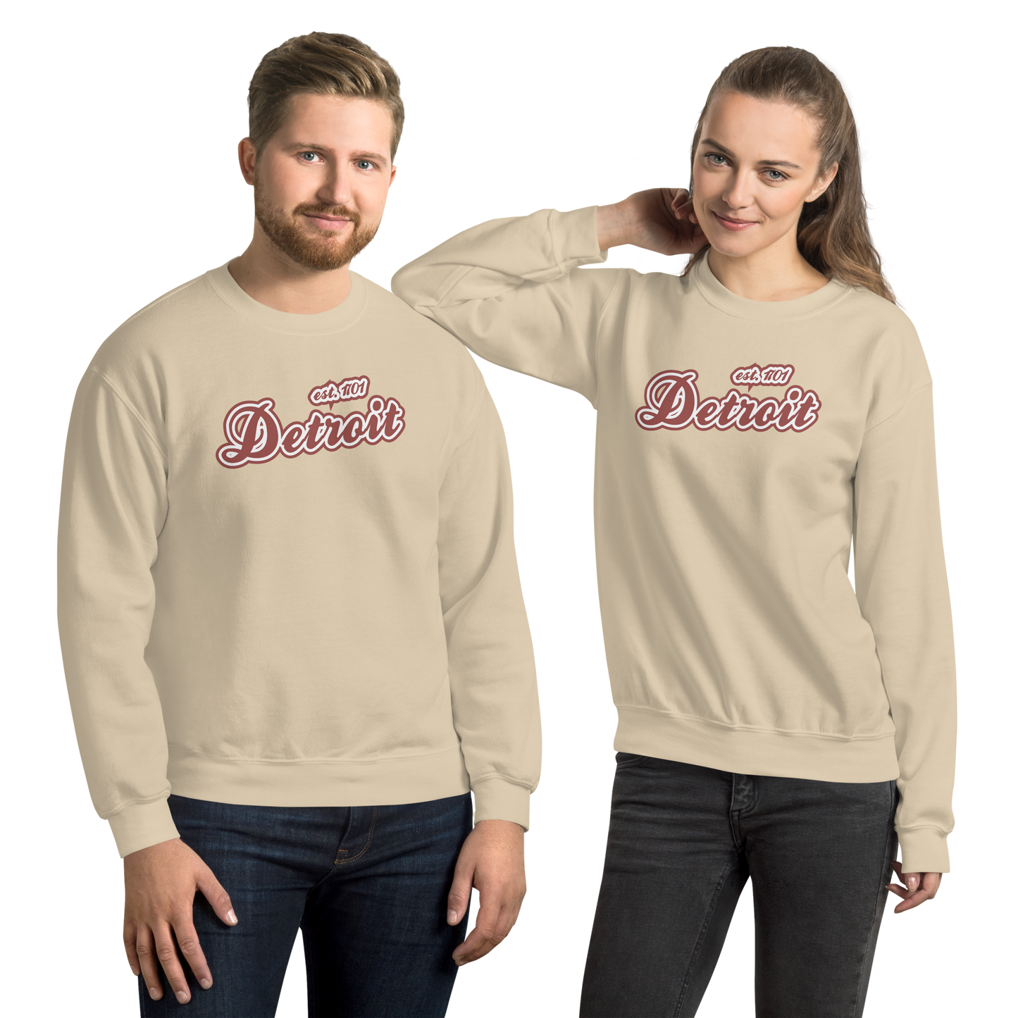 'Detroit 1701' Sweatshirt (Iron Ore Red Script Font) | Unisex Standard