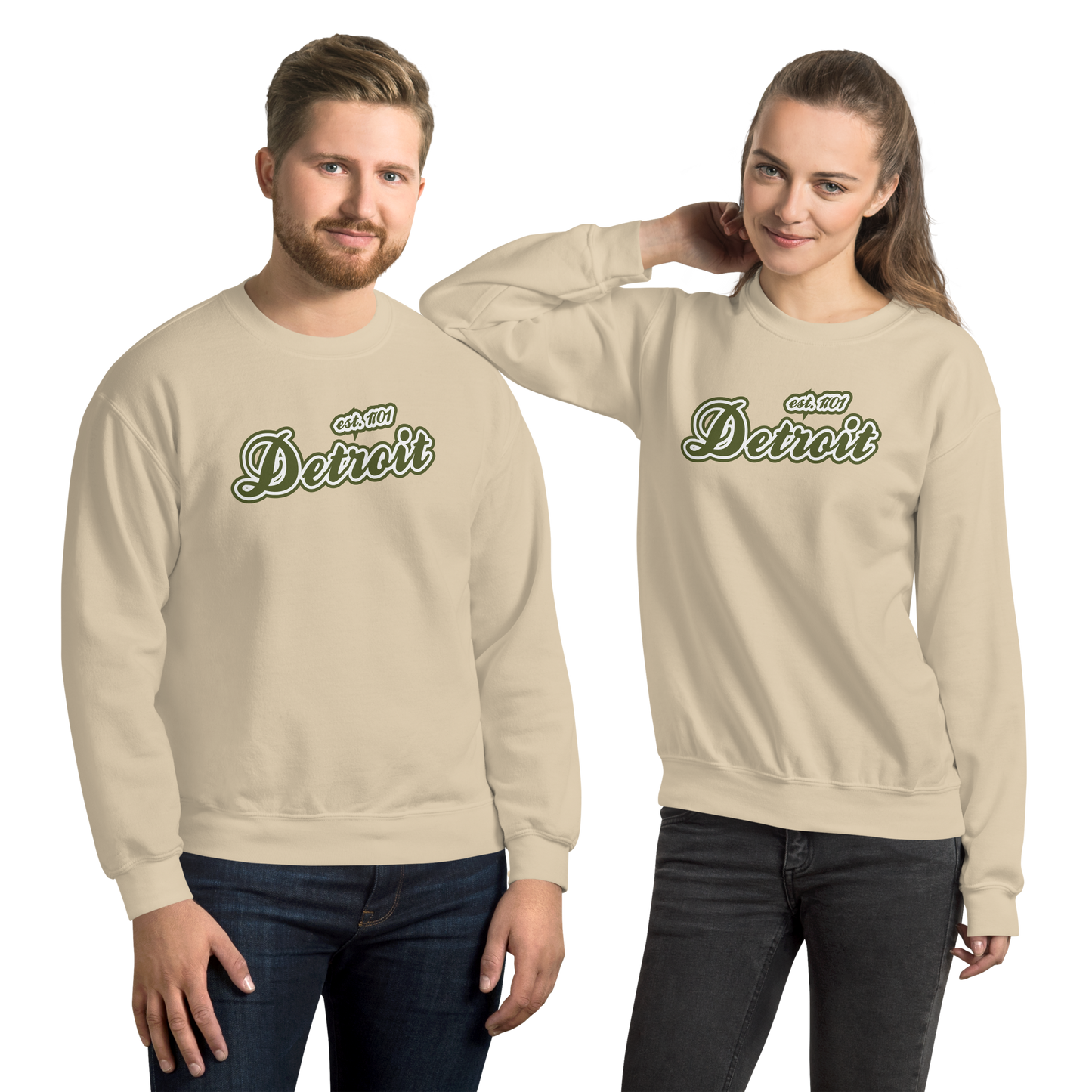 'Detroit 1701' Sweatshirt (Army Green Font) | Unisex Standard