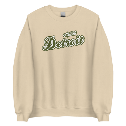 'Detroit 1701' Sweatshirt (Army Green Font) | Unisex Standard