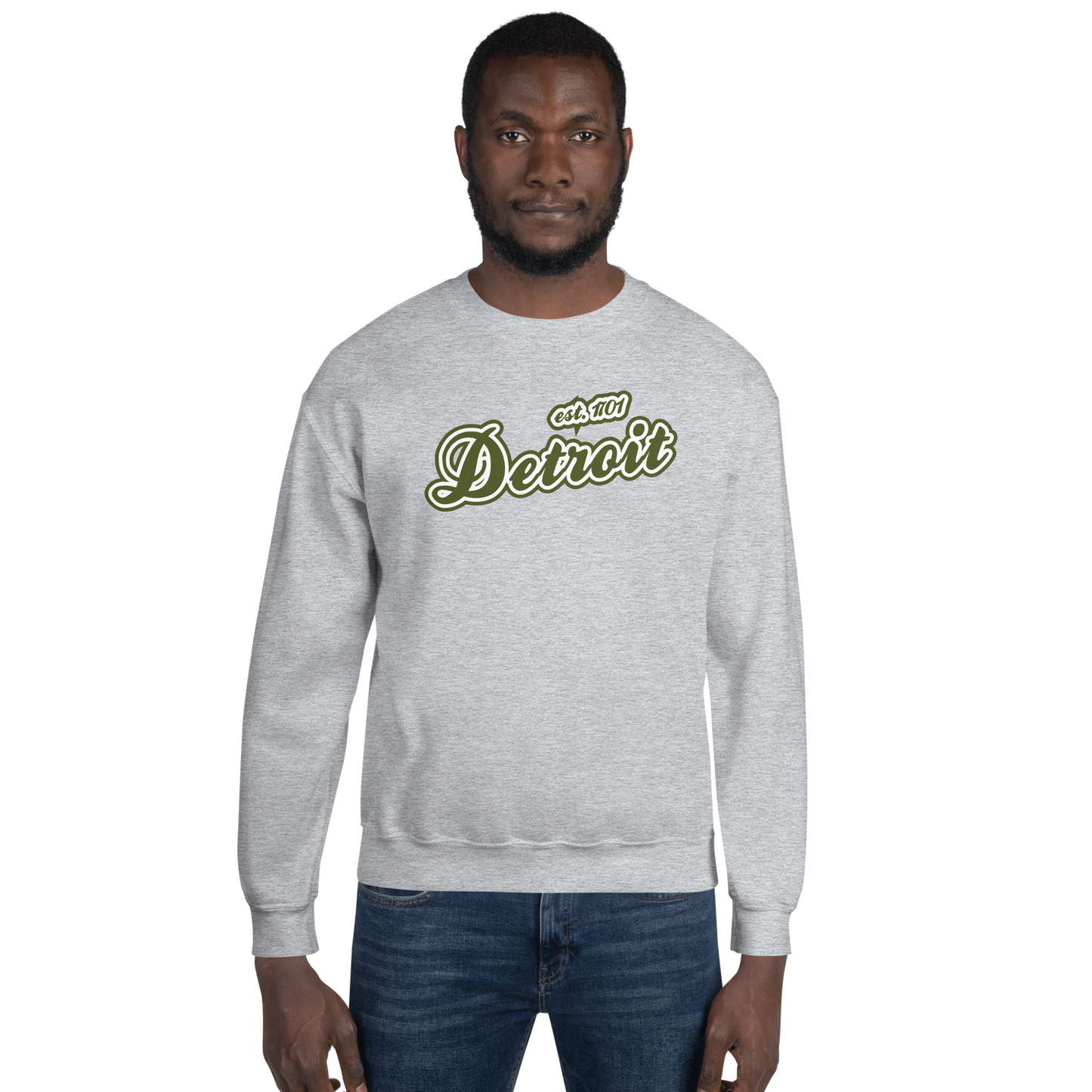 'Detroit 1701' Sweatshirt (Army Green Font) | Unisex Standard