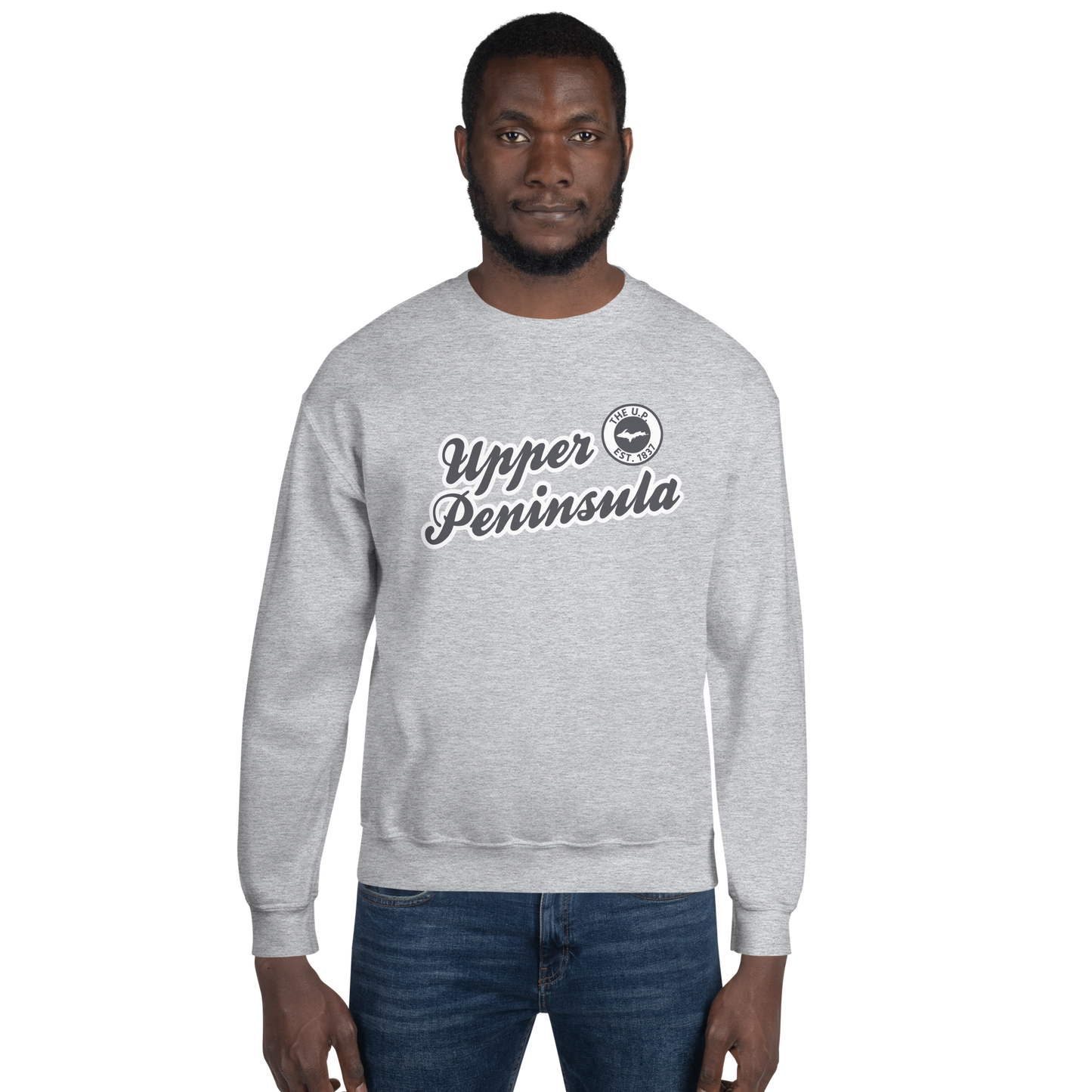 'Upper Peninsula EST. 1837' Sweatshirt (Iron Ore Grey Script Font) | Unisex Standard