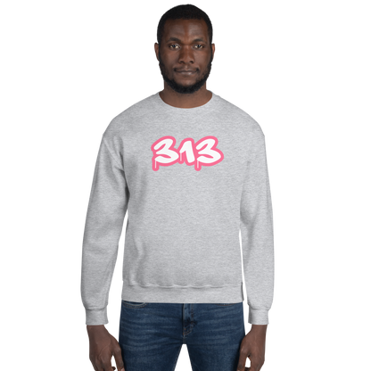 Detroit '313' Sweatshirt (Rhodochrosite Pink Tag Font) | Unisex Standard