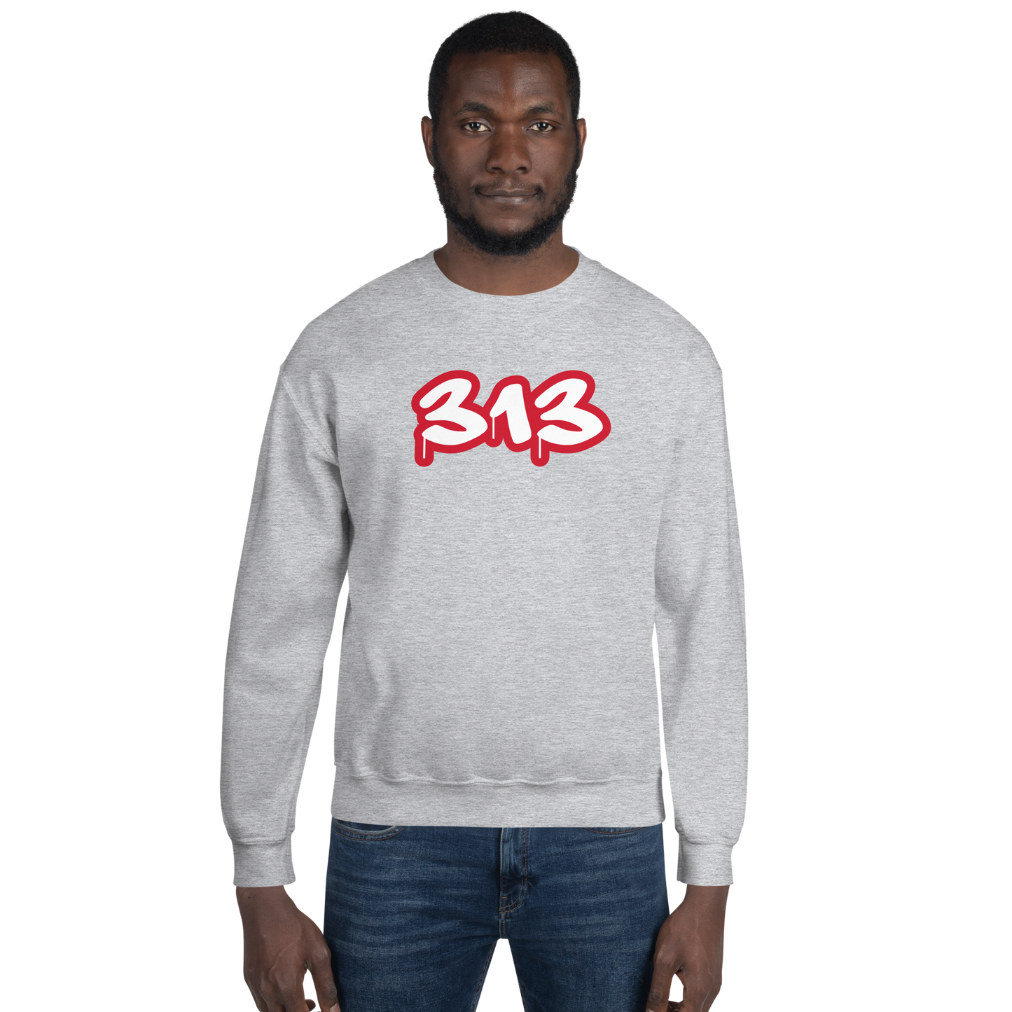 Detroit '313' Sweatshirt (Aliform Red Tag Font) | Unisex Standard